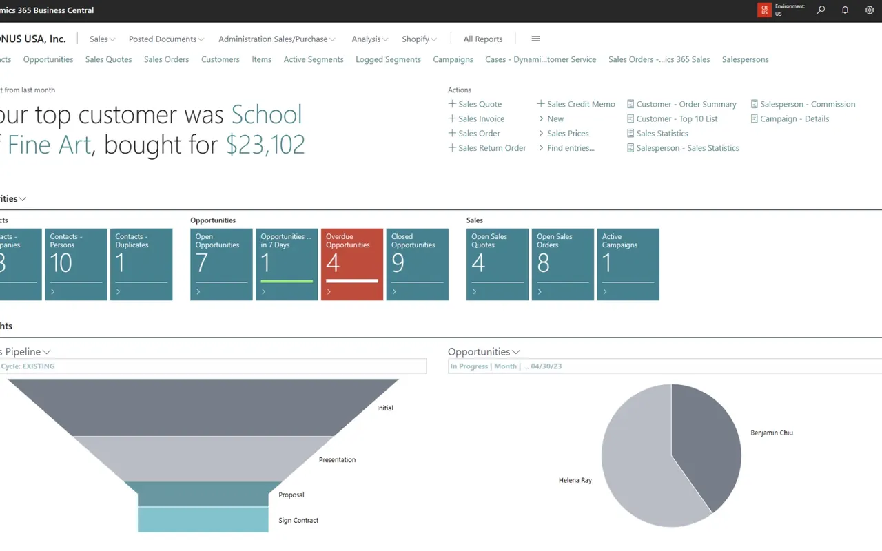 Interface de Microsoft Dynamics 365