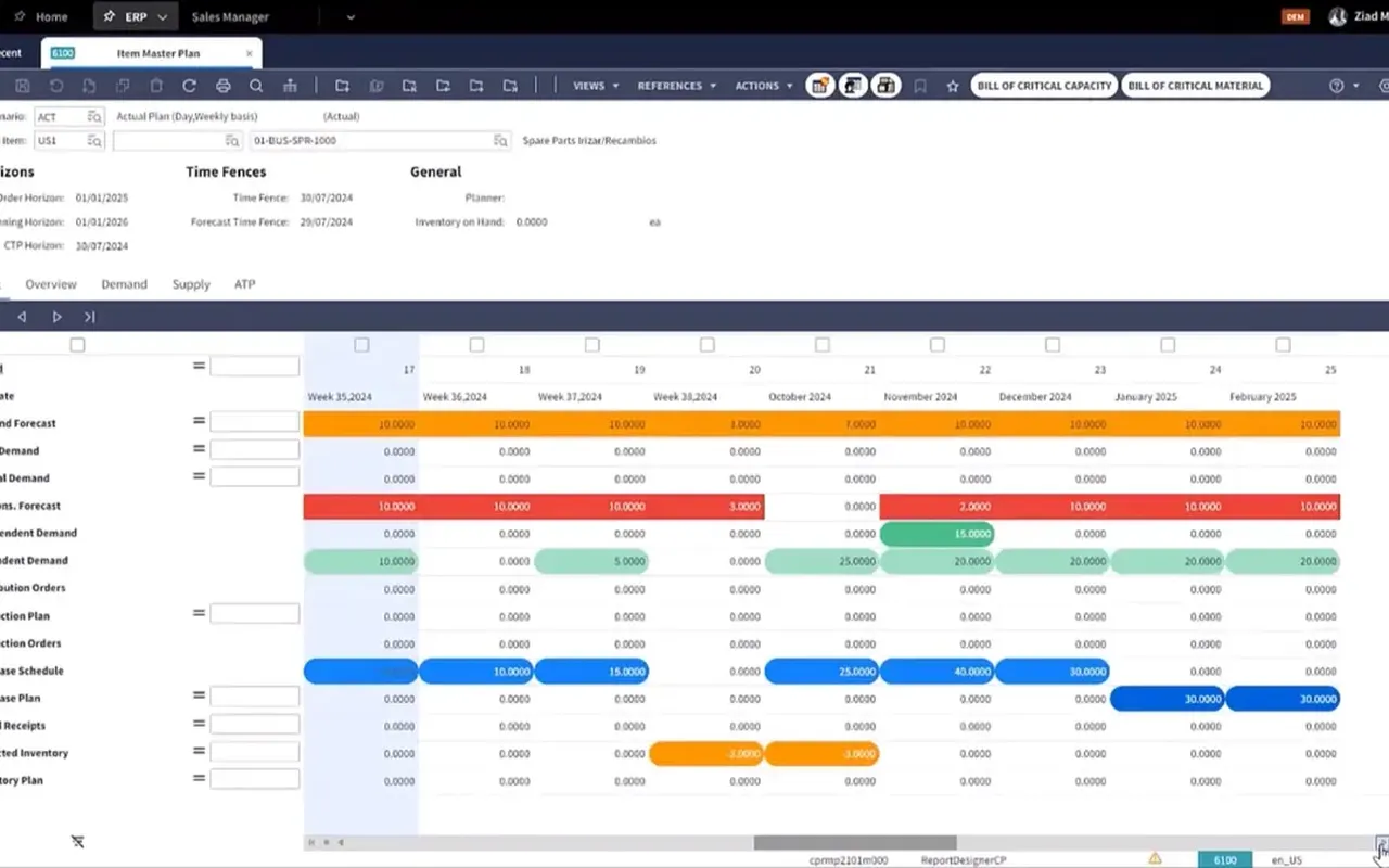 Interface d'Infor CloudSuite Industrial