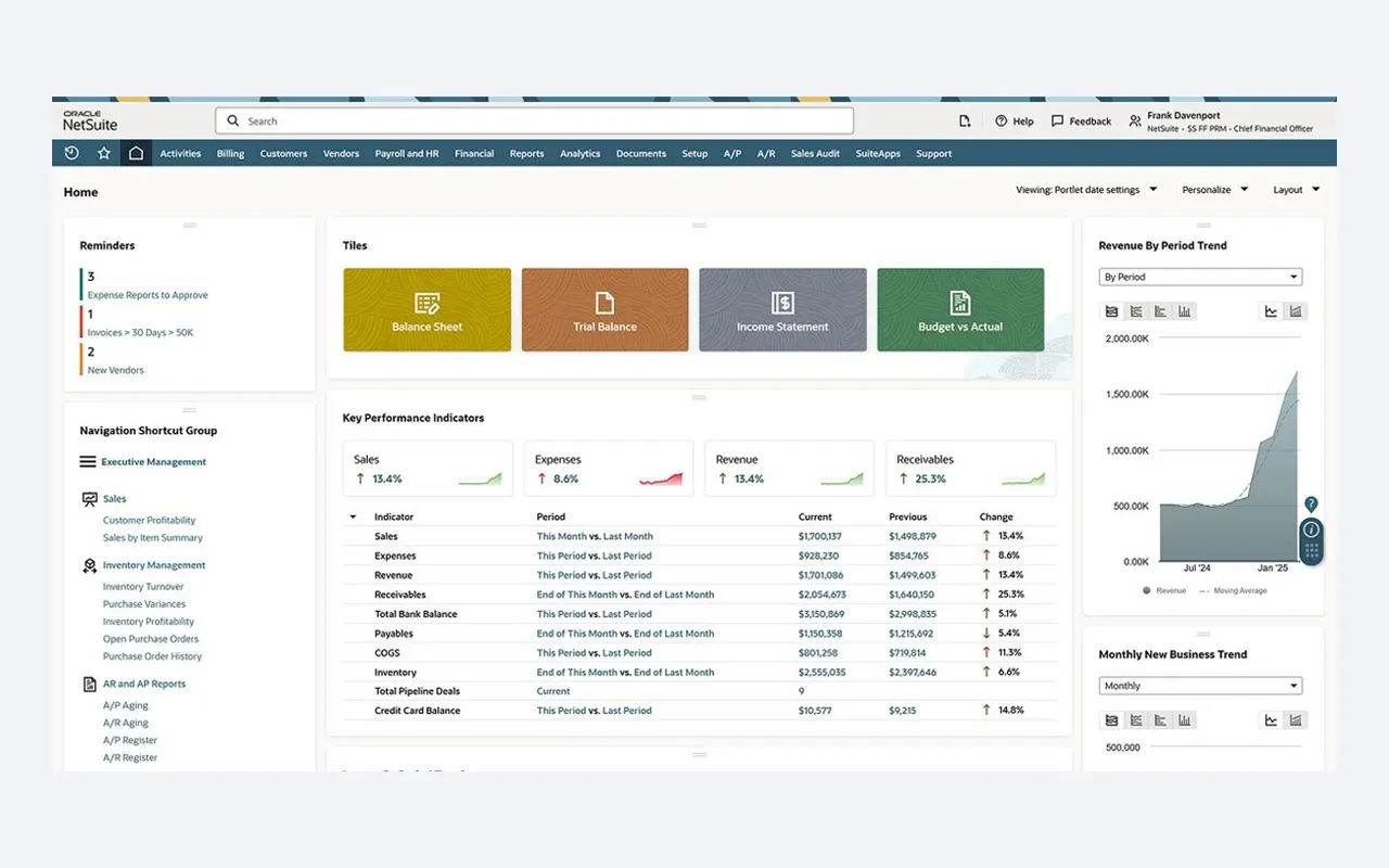Interface d'Oracle NetSuite