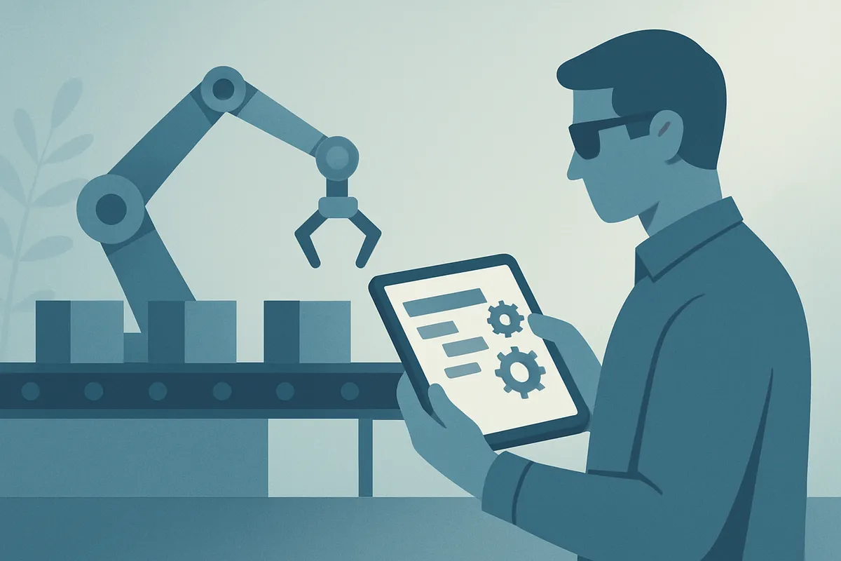 Opérateur d'usine consultant le planning de production sur une tablette