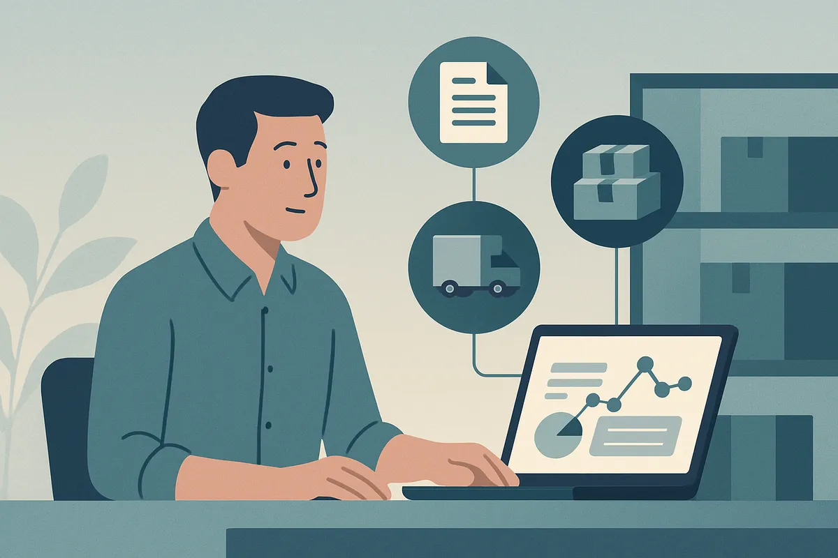 Dirigeant de PME consultant son ERP sur un ordinateur portable